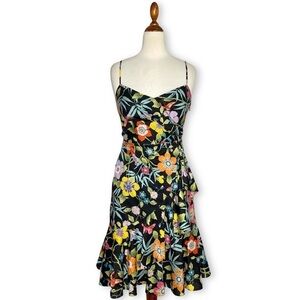 J Crew Ruffle Dress Liberty London Pavilion Black Floral Print Size 00 Small